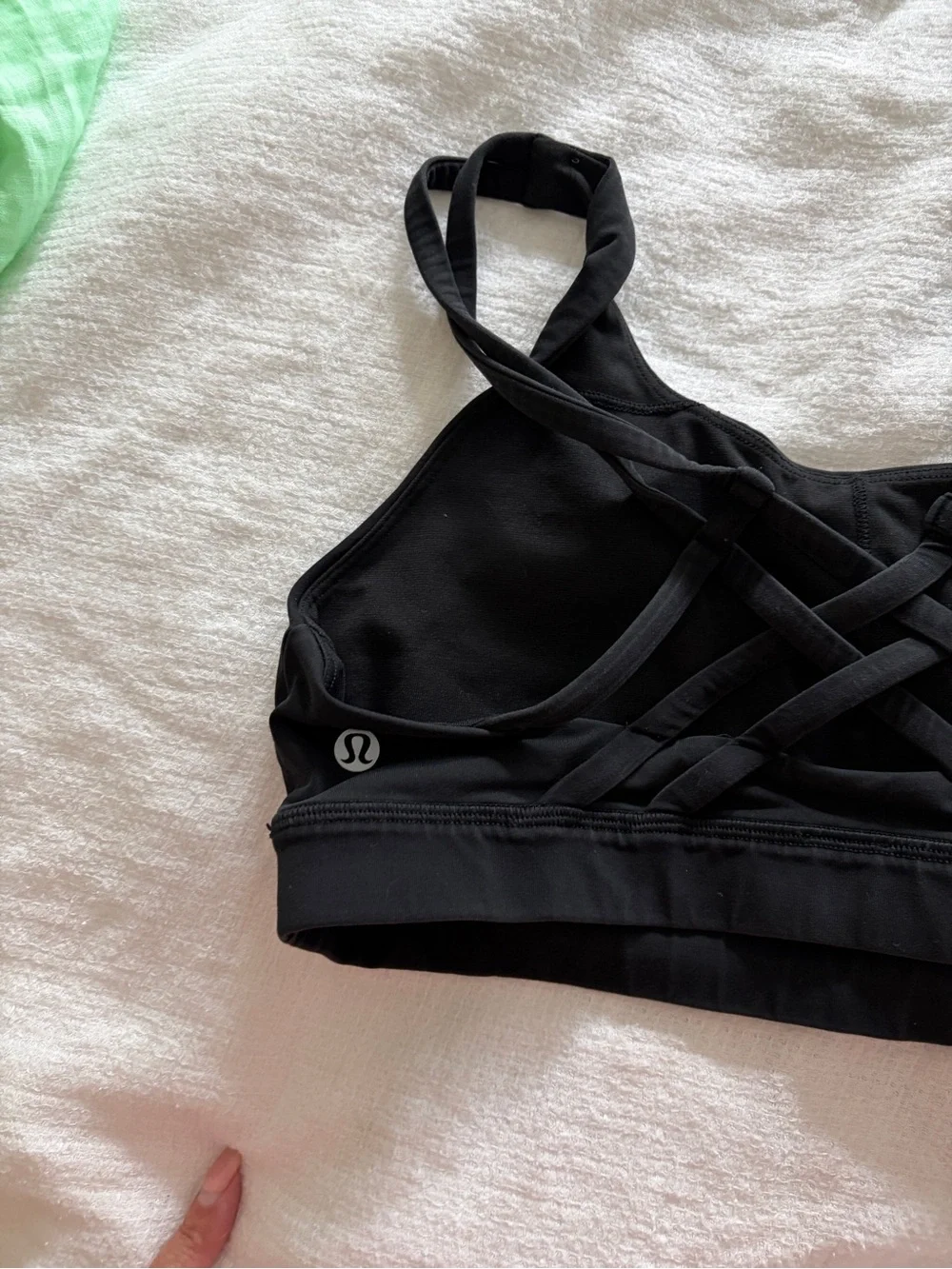 lululemon athletica Black Sports Bra with Iridescent Lavender Logo